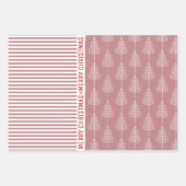 Schneeflocken, Weihnachtsbäume staubige Rose Strei Geschenkpapier Set (Vorderseite 3)