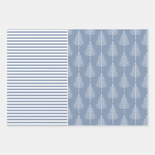 Schneeflocken, Weihnachtsbäume und Streifen staubb Geschenkpapier Set (Vorderseite 3)