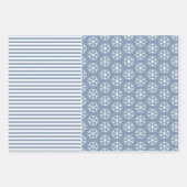 Schneeflocken, Weihnachtsbäume und Streifen staubb Geschenkpapier Set (Vorderseite)