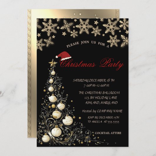 Schneeflocken Weihnachtsbäume Unternehmen Einladung (Vorne/Hinten)