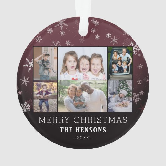Schneeflocken Weihnachtsfamilie 6 FotoCollage Ornament (Rückseite)