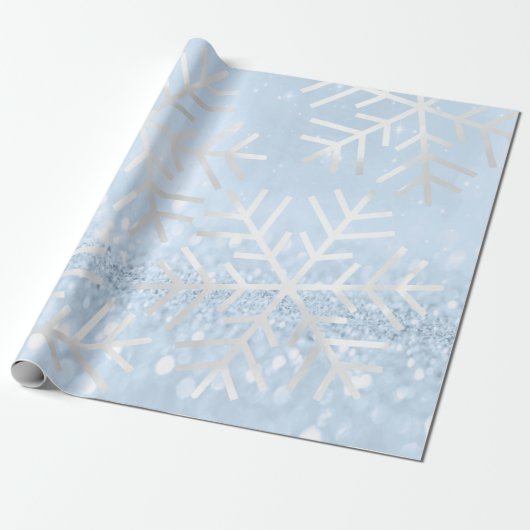 Schneeflocken Weihnachtsfeiertag Grau Blau Glitzer Geschenkpapier (Ungerollt)