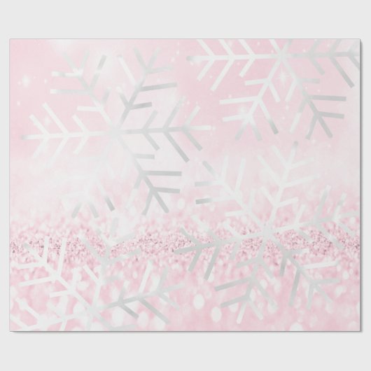 Schneeflocken Weihnachtsfeiertag Pink Spark Glitze Geschenkpapier (Flach)