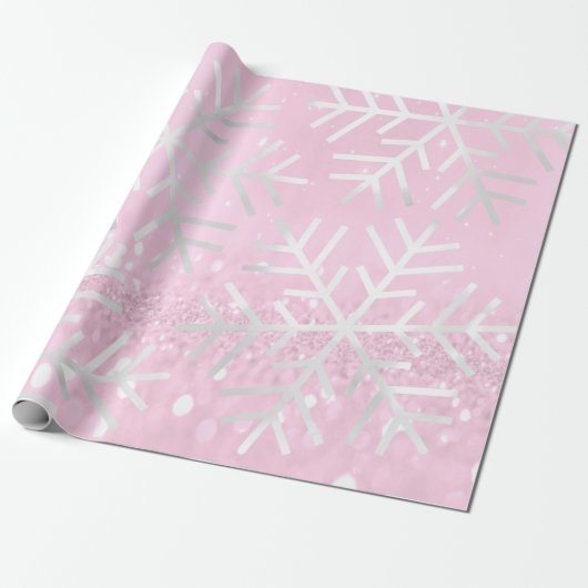 Schneeflocken Weihnachtsfeiertag Rosa Glitzer Geschenkpapier (Ungerollt)