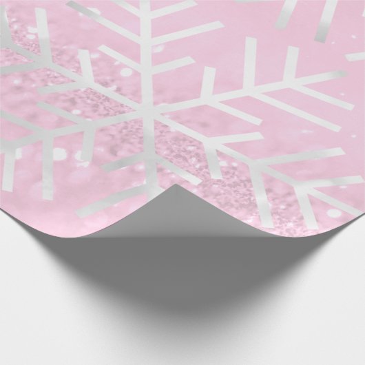 Schneeflocken Weihnachtsfeiertag Rosa Glitzer Geschenkpapier (Ecke)