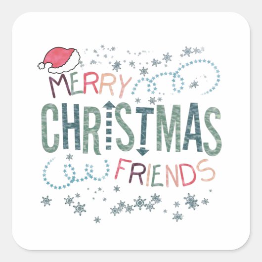 Schneeflocken, Weihnachtsmannmütze Quadratischer Aufkleber (Vorderseite)