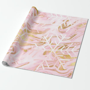 Schneeflocken Weihnachtsmarmor Pink Gold Geschenkpapier