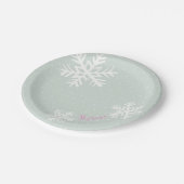 Schneeflocken Weihnachtspapier-Teller Pappteller (Schrägansicht)