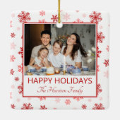 Schneeflocken Weiß 2 Fotos Happy Holidays Familie Keramikornament (Rückseite)
