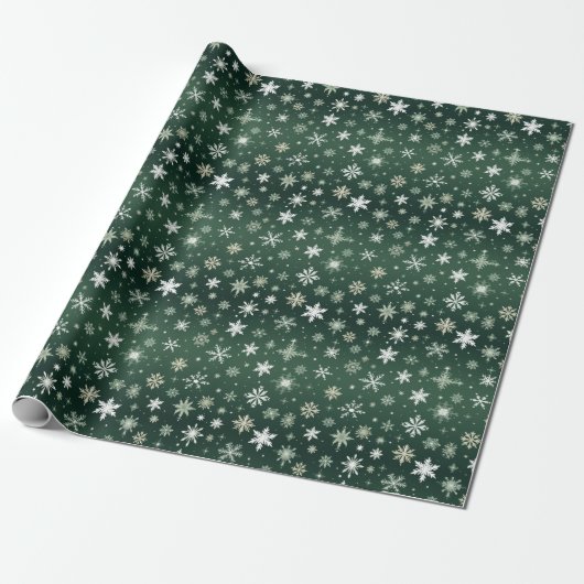 Schneeflocken - weiß auf grün geschenkpapier (Ungerollt)
