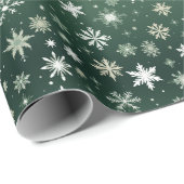 Schneeflocken - weiß auf grün geschenkpapier (Rolleneckpunkt)