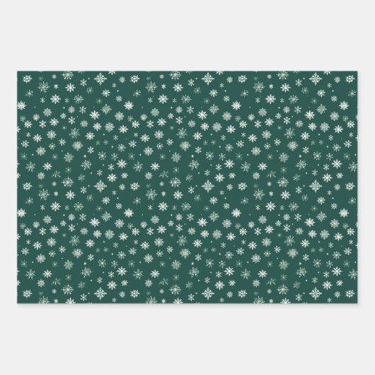 Schneeflocken - weiß auf grün geschenkpapier set (Vorderseite 3)
