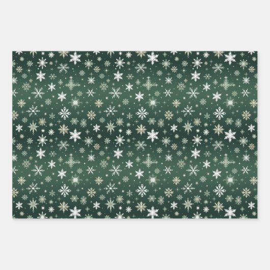 Schneeflocken - weiß auf grün geschenkpapier set (Vorderseite 2)