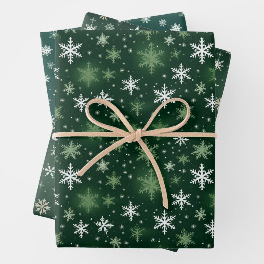 Schneeflocken - weiß auf grün geschenkpapier set (Beispiel)