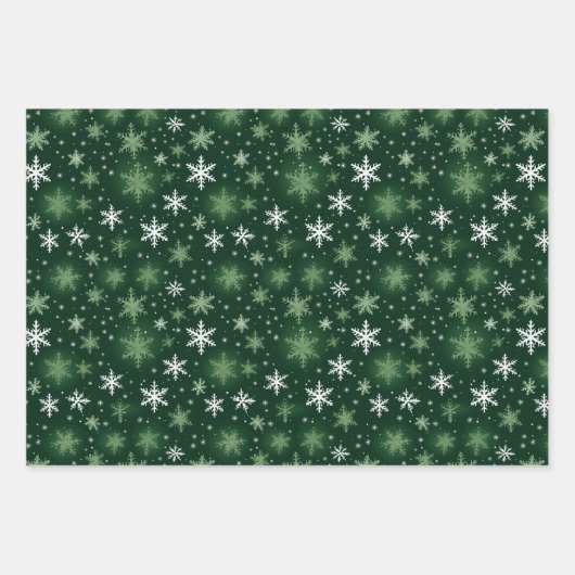 Schneeflocken - weiß auf grün geschenkpapier set (Vorderseite)