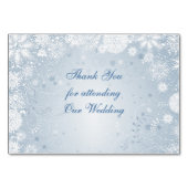 Schneeflocken, weiß, silberblau Tafelblume Platzka Tischnummer (Rückseite)