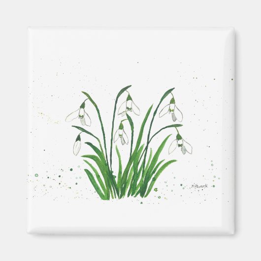 Schneeflocken, weiße Blume, Aquarell Magnet (Vorne)