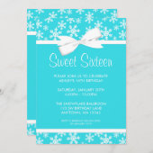 Schneeflocken Weißer Bow Winter Wunderland Süß 16 Einladung (Vorne/Hinten)