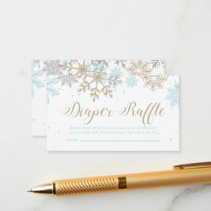 Schneeflocken-Windel-Verlosung Blau Gold Glitter Begleitkarte
