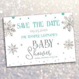 Schneeflocken Winter Baby Dusche Save the Date Einladung
