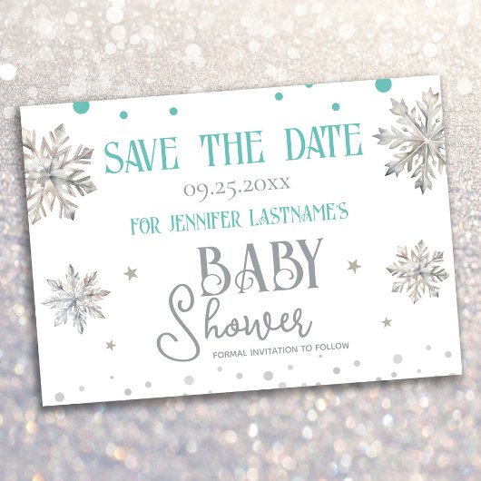 Schneeflocken Winter Baby Dusche Save the Date Einladung