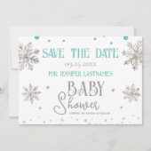 Schneeflocken Winter Baby Dusche Save the Date Einladung (Vorderseite)