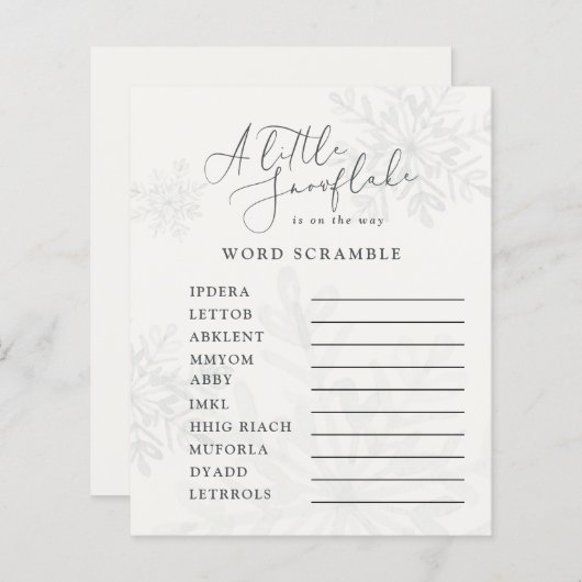 Schneeflocken Winter Baby Dusche Wort Rührei (Vorne/Hinten)