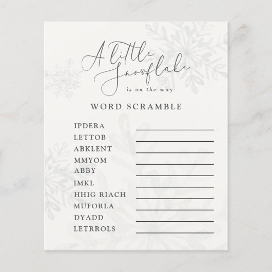 Schneeflocken Winter Baby Dusche Wort Rührei (Vorderseite)