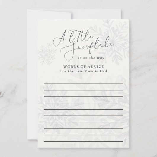 Schneeflocken Winter Babydusche Ratschläge Worte Einladung (Vorderseite)