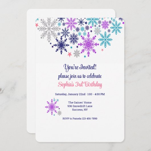 Schneeflocken Winter Einladung (Vorne/Hinten)