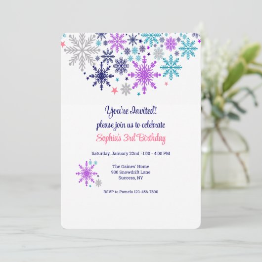 Schneeflocken Winter Einladung (Stehend Vorderseite)