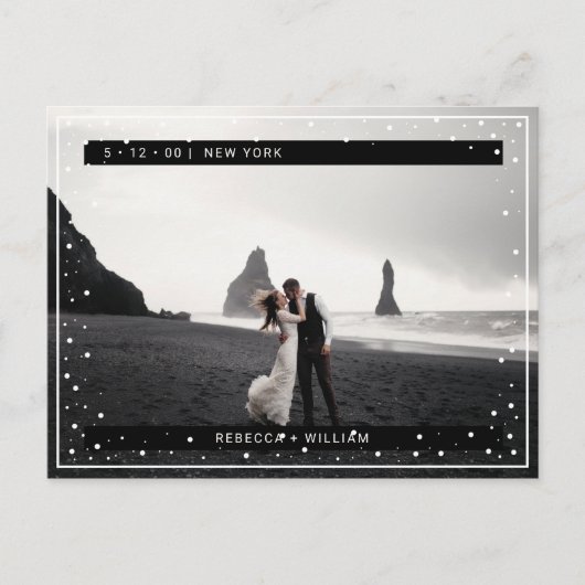 Schneeflocken Winter Foto Save the Date Einladung Postkarte (Vorderseite)