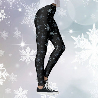 Schneeflocken Winter Hochwertige Frauen Schwarzer  Leggings