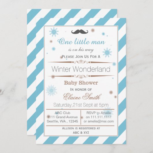 Schneeflocken Winter Mustache Babydusche Einladung (Vorne/Hinten)