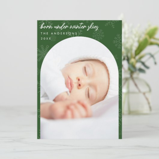 Schneeflocken Winter Skies Grüne Weihnachtsgeburt Ankündigung (Stehend Vorderseite)