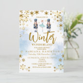 Schneeflocken Winter Wonderland Baby Shower Boy Einladung (Stehend Vorderseite)
