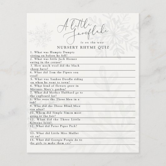 Schneeflocken Winterbabydusche Quiz (Vorderseite)