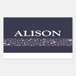 Schneeflocken Winterblau, weiß und pink, Name und Rechteckiger Aufkleber