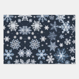 Schneeflocken Winterdesign Blaue Kälte Niedlich Geschenkpapier Set