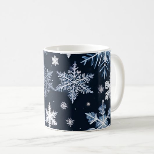 Schneeflocken Winterdesign Blaue Kälte Niedlich Kaffeetasse (VorderseiteRechts)