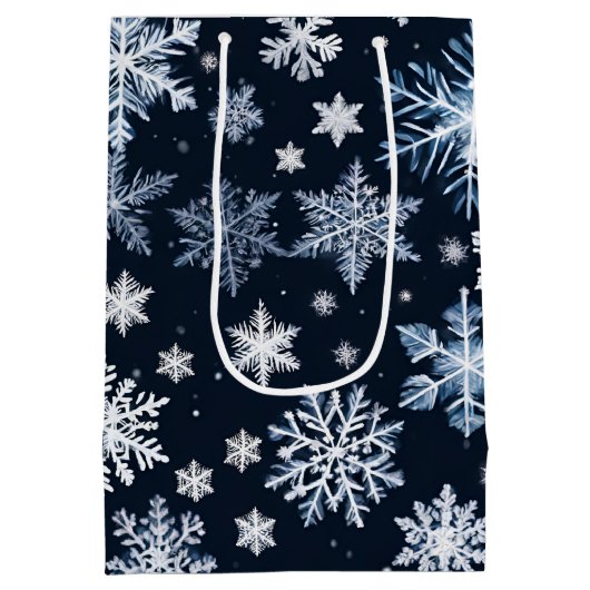 Schneeflocken Winterdesign Blaue Kälte Niedlich Mittlere Geschenktüte (Rückseite)