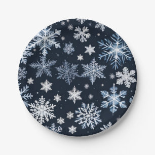 Schneeflocken Winterdesign Blaue Kälte Niedlich Pappteller