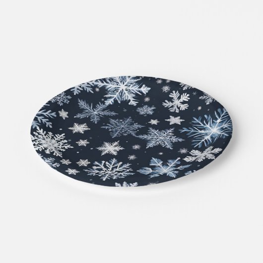Schneeflocken Winterdesign Blaue Kälte Niedlich Pappteller (Schrägansicht)