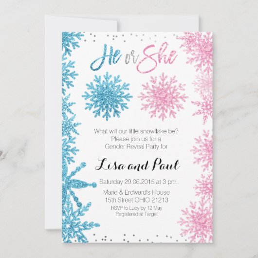 Schneeflocken Wintergeschlecht: Einladung (Vorderseite)