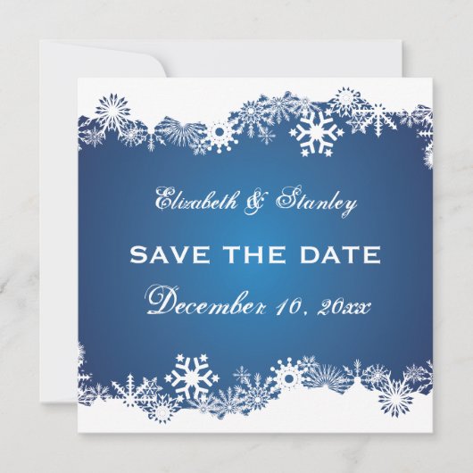 Schneeflocken-Winterhochzeit Save the Date (Vorderseite)