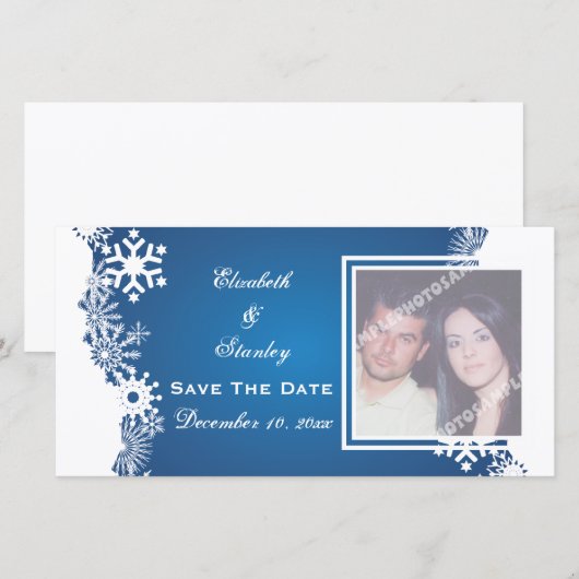 Schneeflocken-Winterhochzeit Save the Date (Vorne/Hinten)