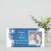 Schneeflocken-Winterhochzeit Save the Date (Stehend Vorderseite)