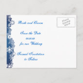 Schneeflocken-Winterhochzeit Save the Date Ankündigungspostkarte (Rückseite)