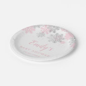 Schneeflocken Winterpink und Silbermädchen Kinderd Pappteller (Schrägansicht)
