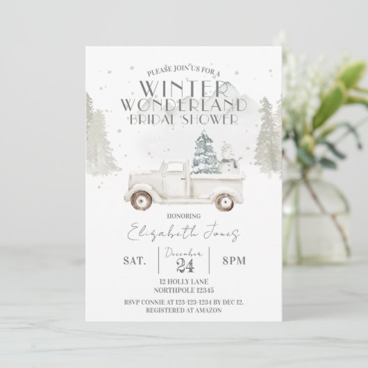 Schneeflocken Winterwonderland Brautparty Einladung (Stehend Vorderseite)